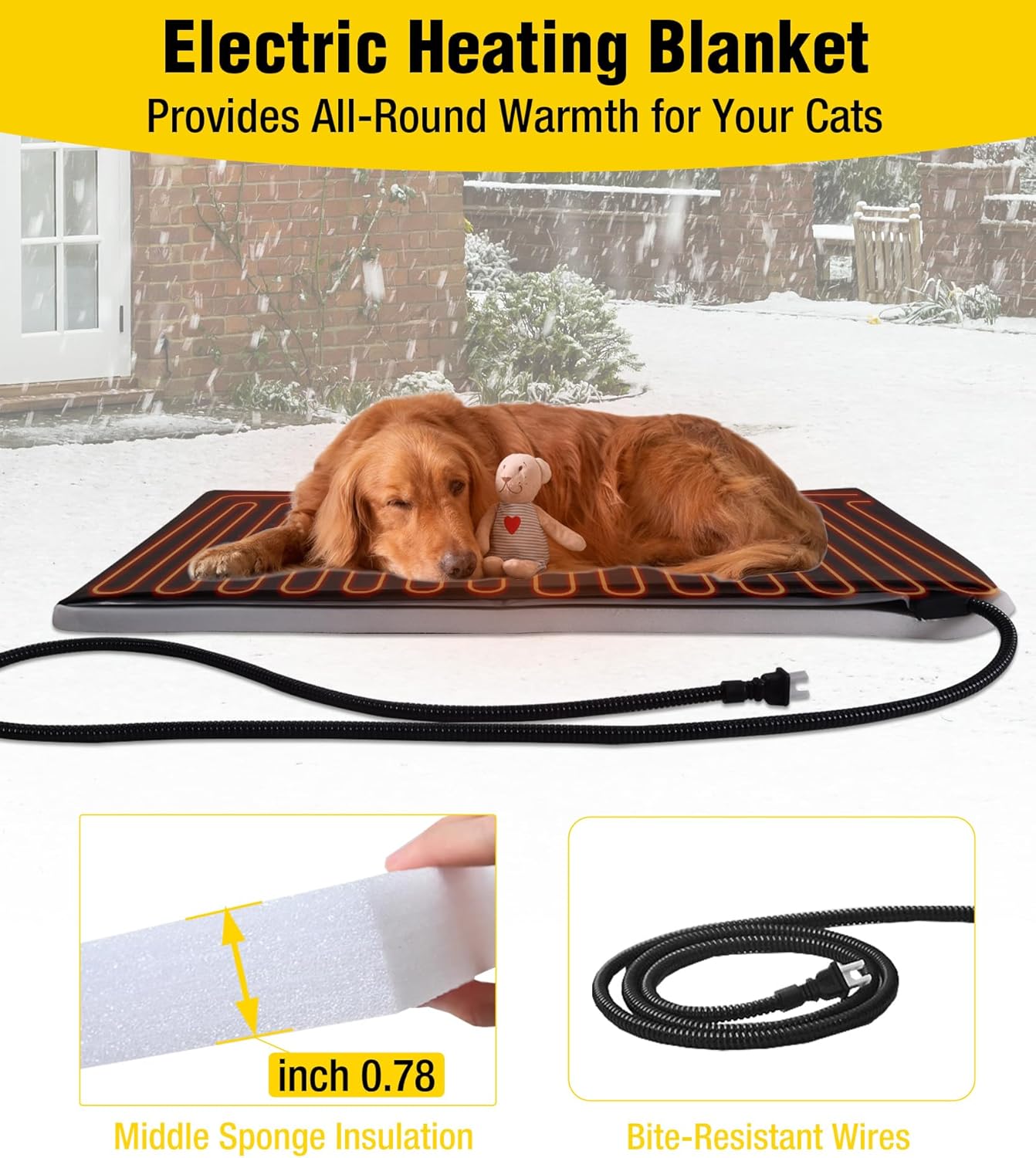 Aivituvin Heated Dog House Outdoor Dog Kennel with Safe Heated Pad, Chew-Proof Metal Frame and Rotating Food Bowl for Small to Medium Dogs, 44.6" L x 41.1" W x 32.9“H (Dark Brown)
