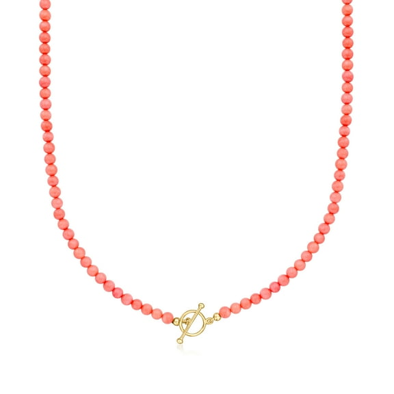 Ross-Simons 3.5-4mm Pink Coral Bead Charm-Compatible Toggle Necklace in 18kt Gold Over Sterling, Women's, Adult