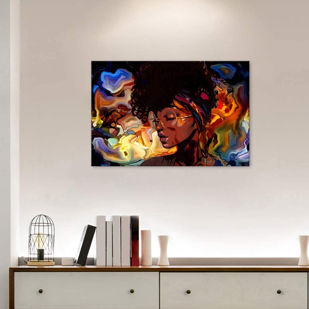 Piece Abstract Wall Art African American Girl Painting Canvas Abstract  Graffiti Style Picture Wall Decor for Living Room Bedroom Stretched and  Framed Ready to Hang 18x12 inch
