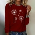 thumbnail image 2 of hxobax Womens Fall Tops Dandelion Print Tee Shirt Casual Crewneck Long Sleeve Shirts Pullover Blouse, 2 of 5