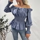 thumbnail image 4 of Tops para mujer Camisas Blusas Elegantes Camisas casuales de manga larga Otoño Moda Cintura-cuello Mangas acampanadas con volantes Odeerbi ODB-5, 4 of 6