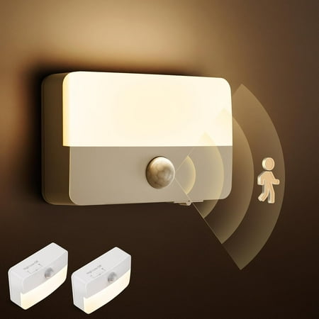 

L LED Motion Sensor Night Light [2 Pack] Battery Night Light Stick-On Cabinet Light Adjustable Brightness Warm White 3000K LED Night Light for Wardrobe Bedroom Kitchen Stairs Hallway