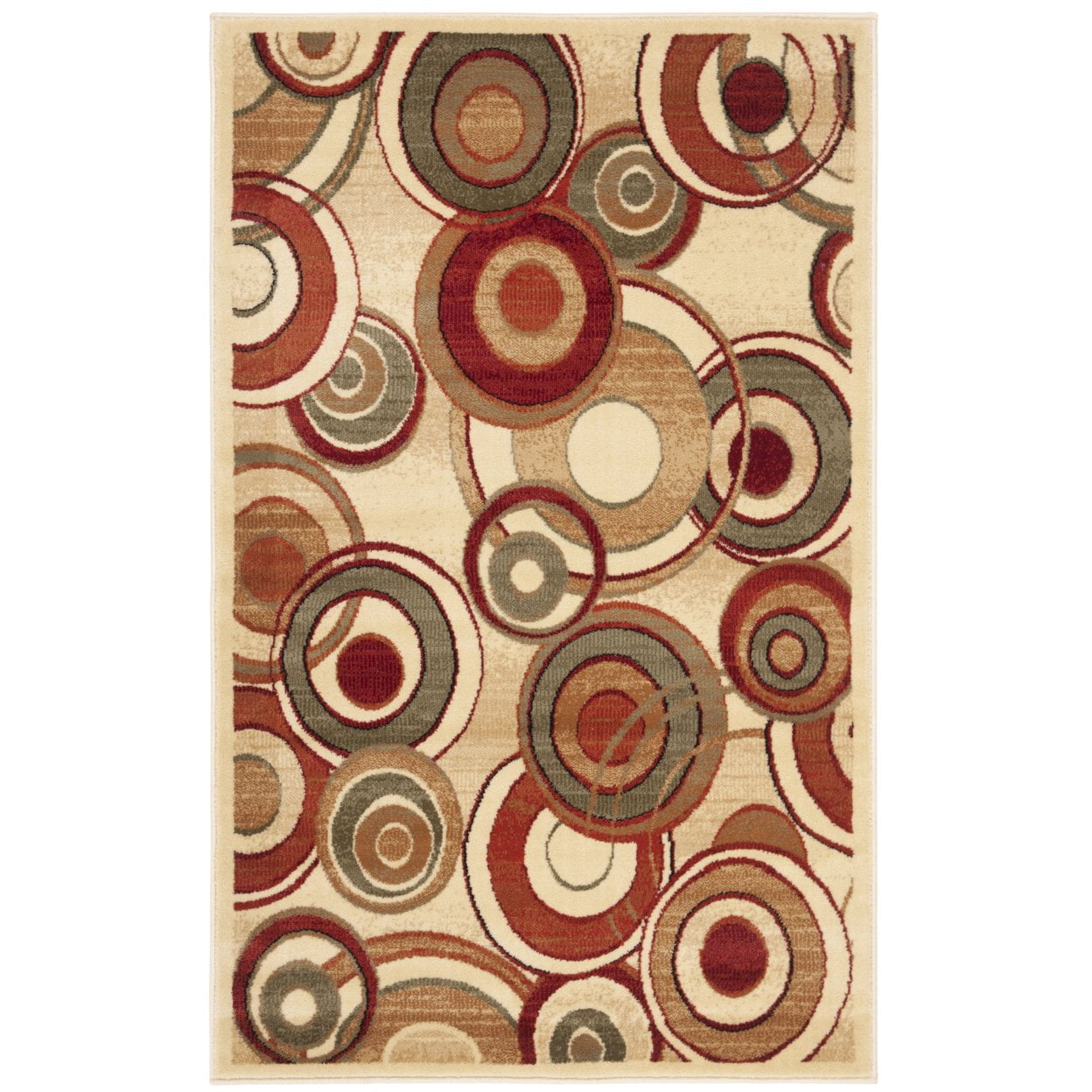 SAFAVIEH Lyndhurst Josh Geometric Circles Area Rug, Ivory/Multi, 5'3" x 5'3" Round