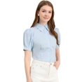 thumbnail image 1 of Camisa abotonada de oficina de trabajo Allegra K de algodón con cuello de manga abullonada para mujer Azul claro XL, 1 of 6