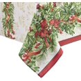 thumbnail image 2 of Newbridge Christmas Holly Ribbon Traditions Bordered 60 x 102 Inch Rectangle Fabric Tablecloth, Boughs of Holly and Berry Ribbon Garland Dining Table Cover for Holiday Party, 2 of 6