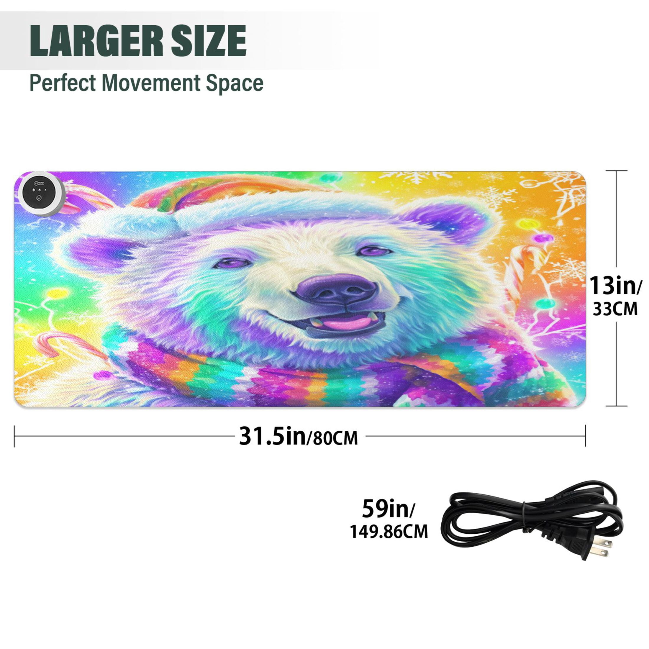 Large Heated Desk Mat Mouse Pad 31.5"x13"PU Leather Graphene Heating Desk Warmer with 3 Temperature Settings 110V US Plug Non-Slip Warm Pad for Home, Office, and Gaming Colorful Polar Bear Pattern
