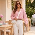 thumbnail image 5 of Womens Cropped Sweatshirt, Quarter Zip Pullover with Stand Collar, Drawstring Hem, Oversized Long Sleeve Tops for Fall Winter L, 5 of 7