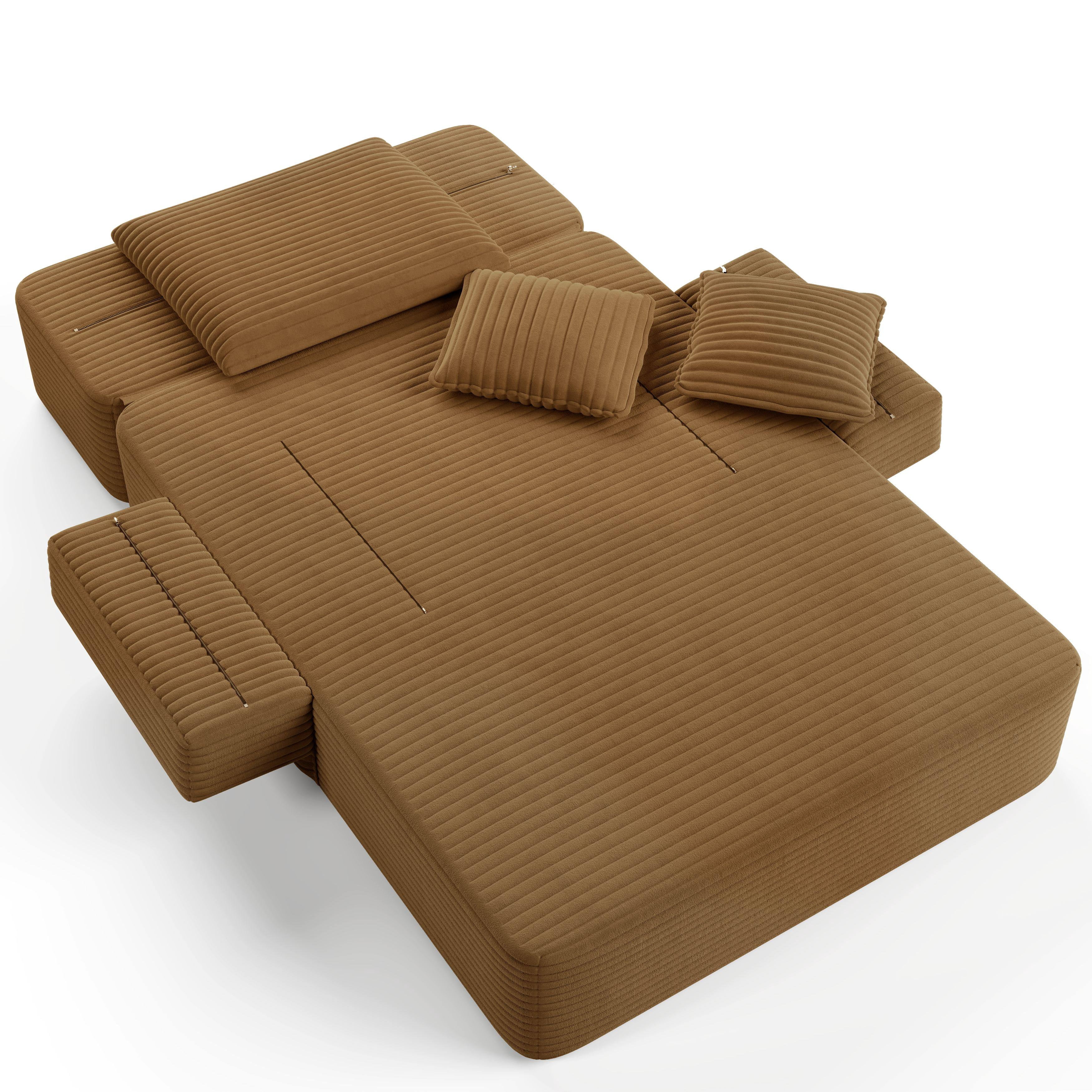 Alvantor Oversized Corduroy Convertible Chaise Lounge Sofa Bed, Camel