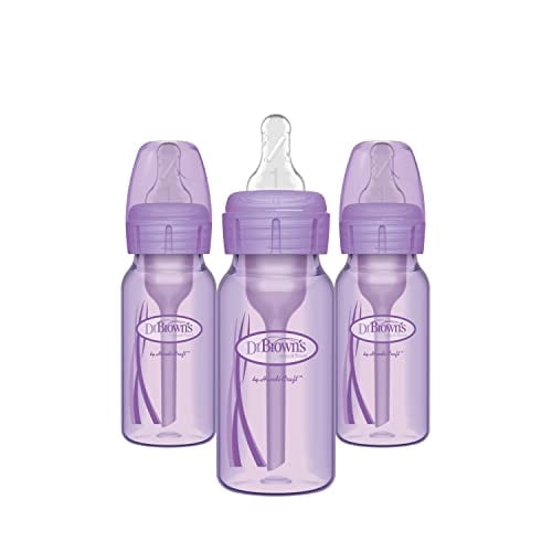 Dr. Brown's Natural Flow® Anti-Colic Options+ Biberones estrechos 4 oz/120 mL, con tetina de flujo lento de nivel 1, paquete de 3, 0m+ ™ lavanda
