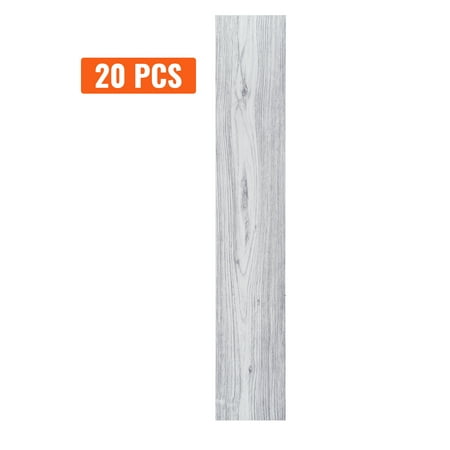 KFFKFF Stick-On Vinyl Floor Tiles, 36x6 inches, Pack of 20, 0.62mm Thickness, Light Gray Wood Grain Design, Ideal for DIY Home Improvement in Kitchens, Dining Rooms, Bedrooms, and Bathrooms
