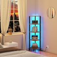 thumbnail image 5 of 5-Tier Corner Bookshelf with LED Light, Rustic Brown Narrow Storage Shelf for Small Spaces, 5 of 5
