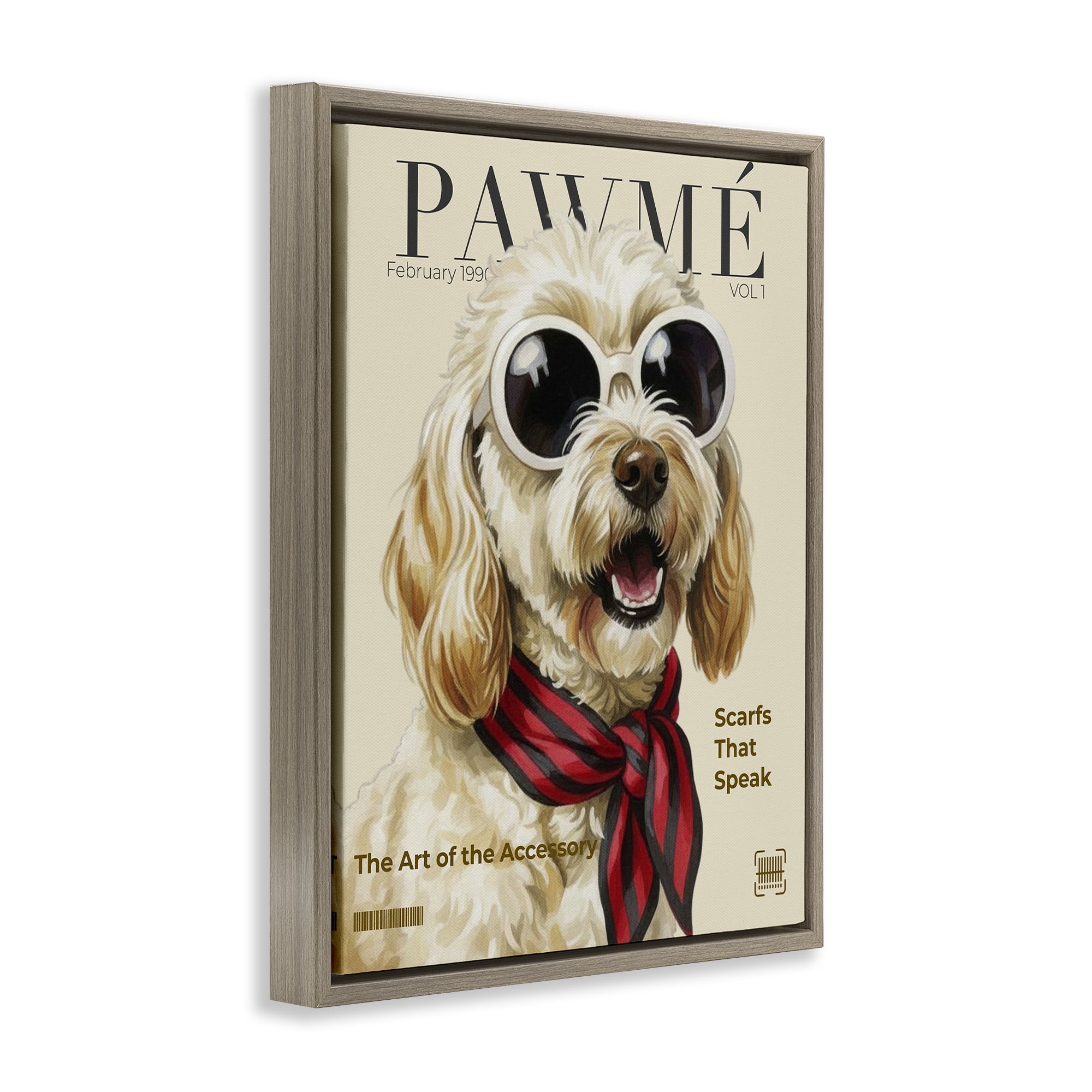 Stupell Industries Pawme Dog Fashion Magazine Brown Framed Floater Canvas Wall Art, design by A Barefoot Stylist