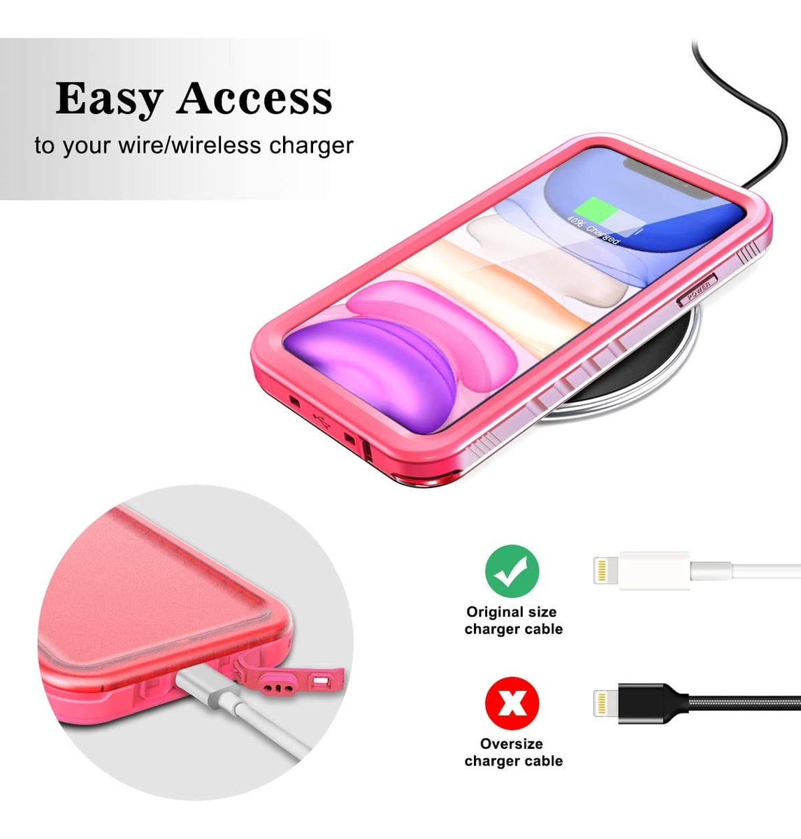 SPORTLINK Waterproof Case for iPhone 11 Shockproof Dustproof Built-in Phone Screen Protector Rugged Cover 6.1 inch - Frosted Pink