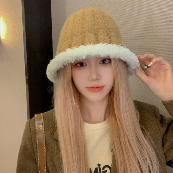 SikaFu Autumn And Winter Fisherman Hat Female New Version Of The Wild Barrel Hat Knitted Warm Cold Hat, The Face Shows The Small Thickened Basin