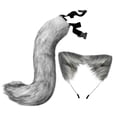 thumbnail image 2 of Diadema con orejas y cola de gato y zorro para disfraz de carnaval o cumpleaños Gris, 2 of 9