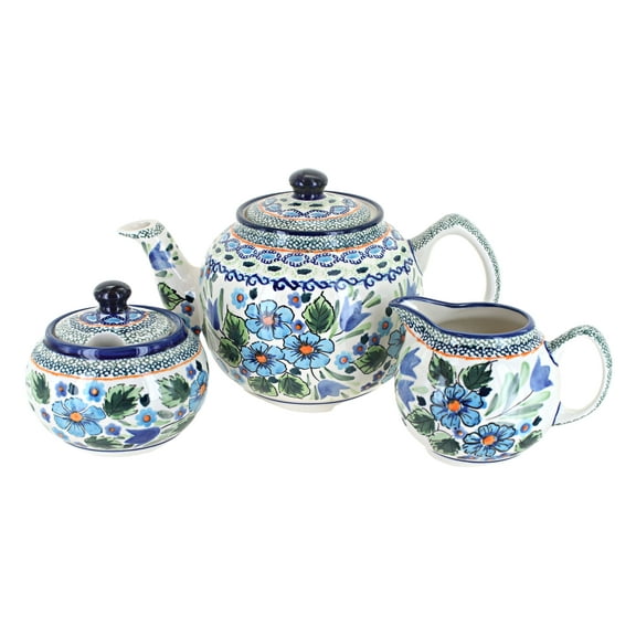 Blue Rose Polish Pottery Ballina Three Piece Tea Set