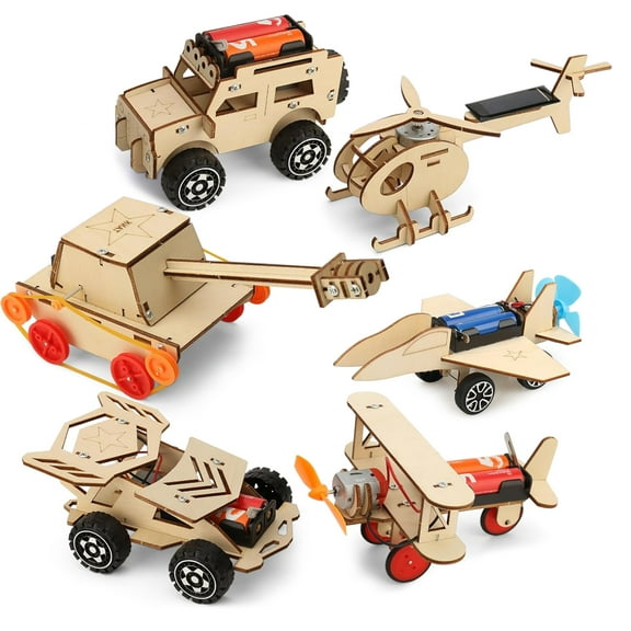 Rirool 6-in-1 STEM Wooden Model Car Kits for Kids Ages 8-12 – Build Tank, 4WD, Solar Helicopter – DIY Engineering Toys with Screwdriver, Gift for Boys & Girls