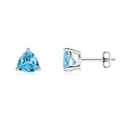 Trillion Cut Swiss Blue Topaz Stud Earrings| 1.8cttw. Blue Topaz Studs| 925 Sterling Silver Earrings| November Birthstone Jewelry| 6mm Topaz - FE1004SBT_SO_55