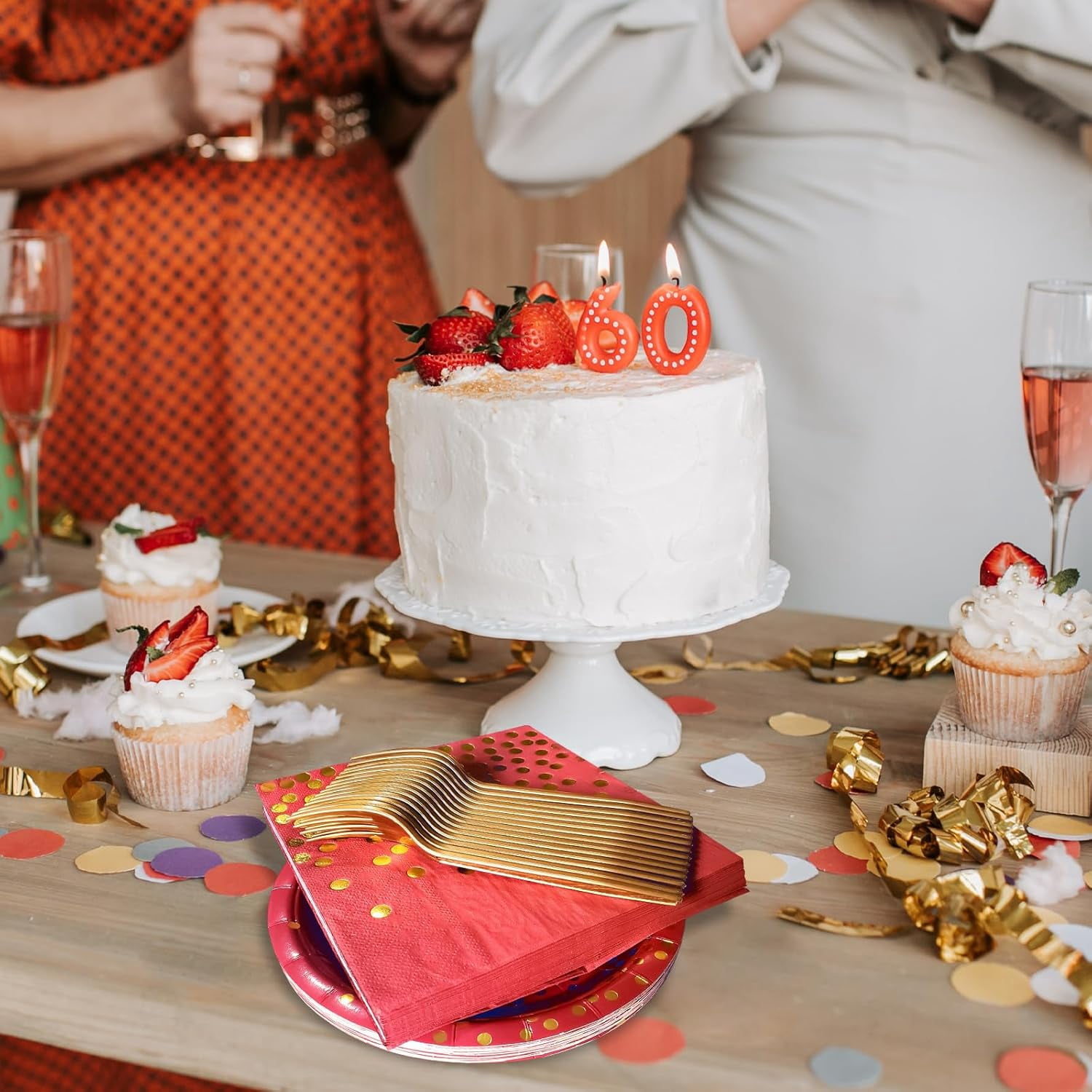 Red and Gold Party Supplies,Serves 35 Guests 7" Red Paper Plates Napkins,Birthday Plates and Napkins for Wedding Graduation
