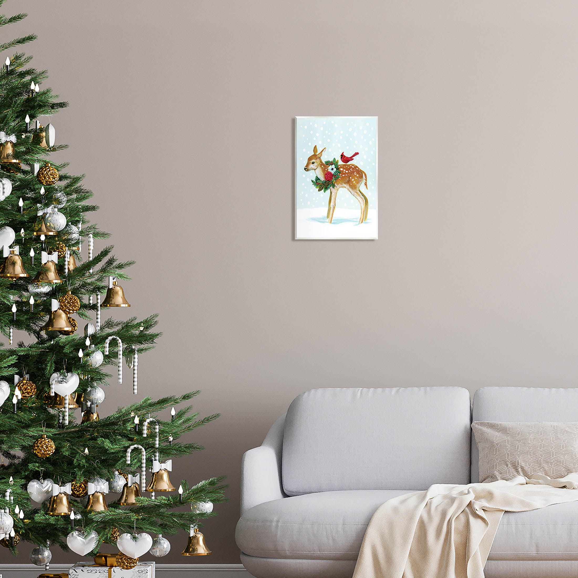 Stupell Industries Snowy Deer Holiday Cardinal Graphic Art Unframed Art Print Wall Art, Design by Laura Marr