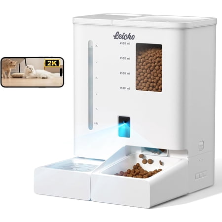 Automatic Cat Feeder with Camera,5G/2.4G WiFi Pet Feeder,2K HD Video and Night Vision,Easy APP Operation,Low Food and Food Clogging APP Tips,Water and Grain Large Capacity Feeder