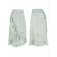 thumbnail image 2 of Women'S Boho Floral Print Wrap Front Self Tie Knot Ruffle Hem Split Midi Skirt Green L, 2 of 8