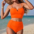 thumbnail image 2 of Staron Women's High Waisted Bikini Set with Pockets V-Neck Drawstring Adjustable Two Piece Swimsuit Casual Beach Vacation, Orange S, 2 of 4