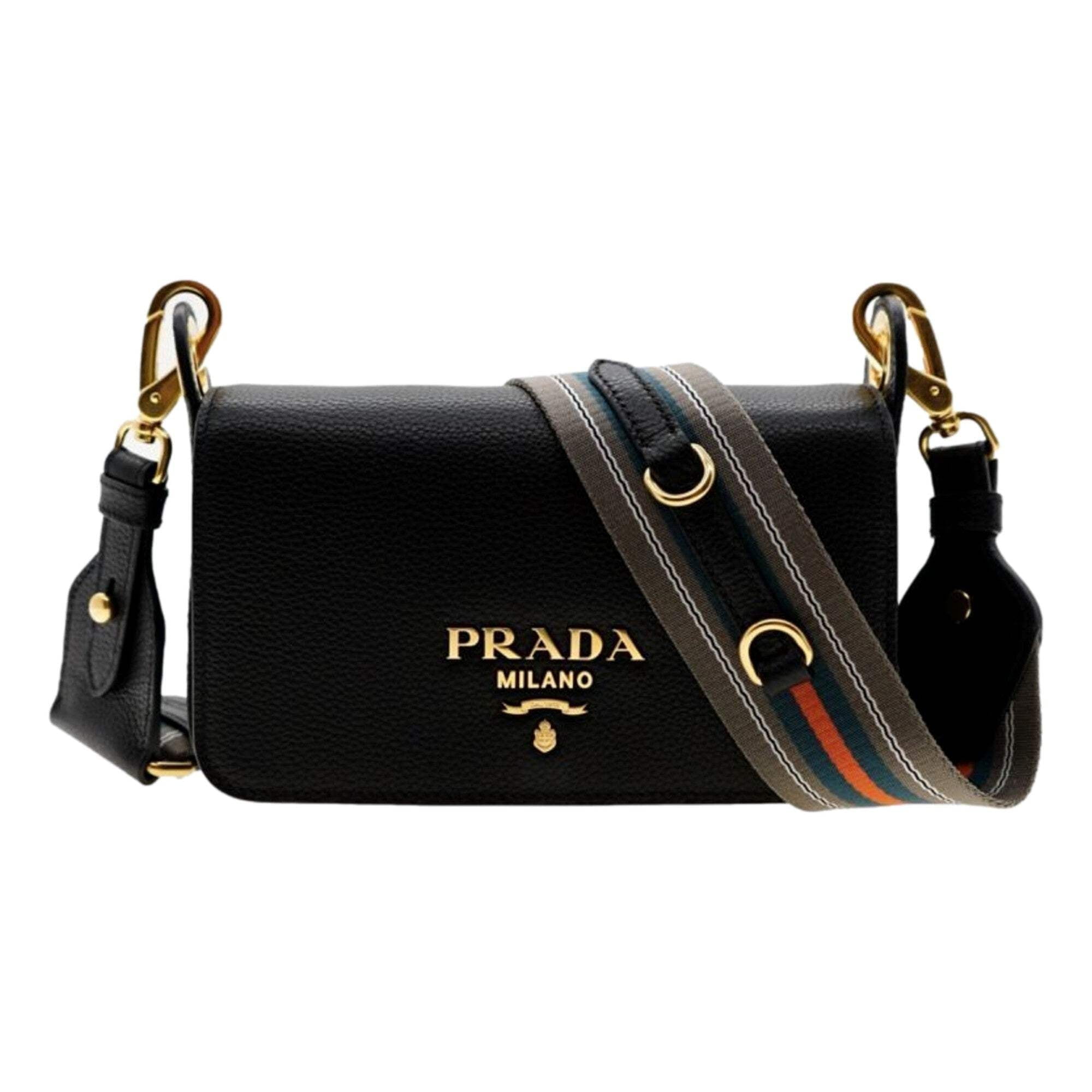 New Prada Vitello Phenix Black Leather Embossed Logo Hobo Tote Bag