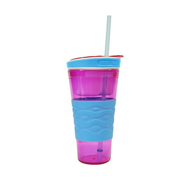 Snackeez Travel Snack & Drink Cup with Straw, Pink