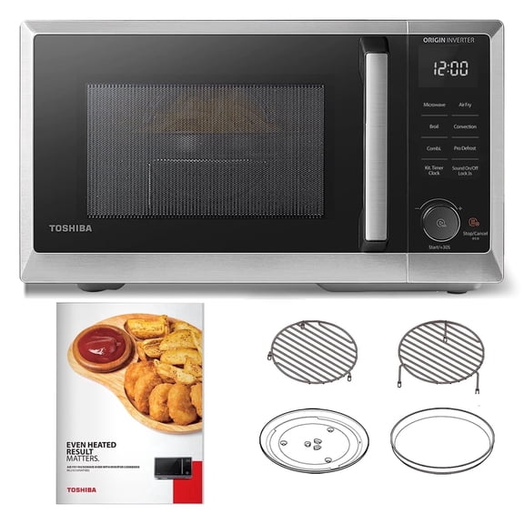 Restored Toshiba 6-in-1 Inverter Microwave Oven Air Fryer Combo, 0.9 cu.ft, 11.3 Turntable, 27 Auto Menu, Stainless Steel (Refurbished)