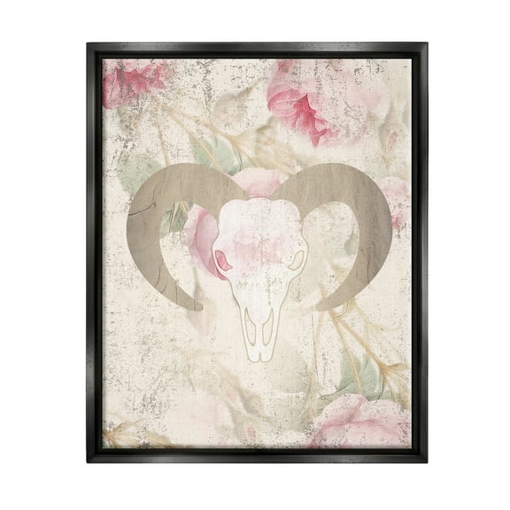 Stupell Industries Goat Skull Floral Rose Blooms Animals & Insects Painting Black Floater Framed Art Print Wall Art