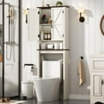 thumbnail image 6 of Over The Toilet Storage Cabinet with 2 Barn Doors, Farmhouse Wood Bathroom Storage Cabinet with Roman Column Decor, Over Toilet Bathroom Organizer with Adjustable Shelf & Door Cabinets, Rustic White, 6 of 7