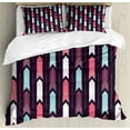 thumbnail image 1 of Arrow Duvet Cover Set Queen Size, Modern Streaks and Bands Vertically Pointing Upwards, Decorative 3 Piece Bedding Set with 2 Pillow Shams, Dark Grey Coral Pale Blue and Eggplant, by Ambesonne, 1 of 3