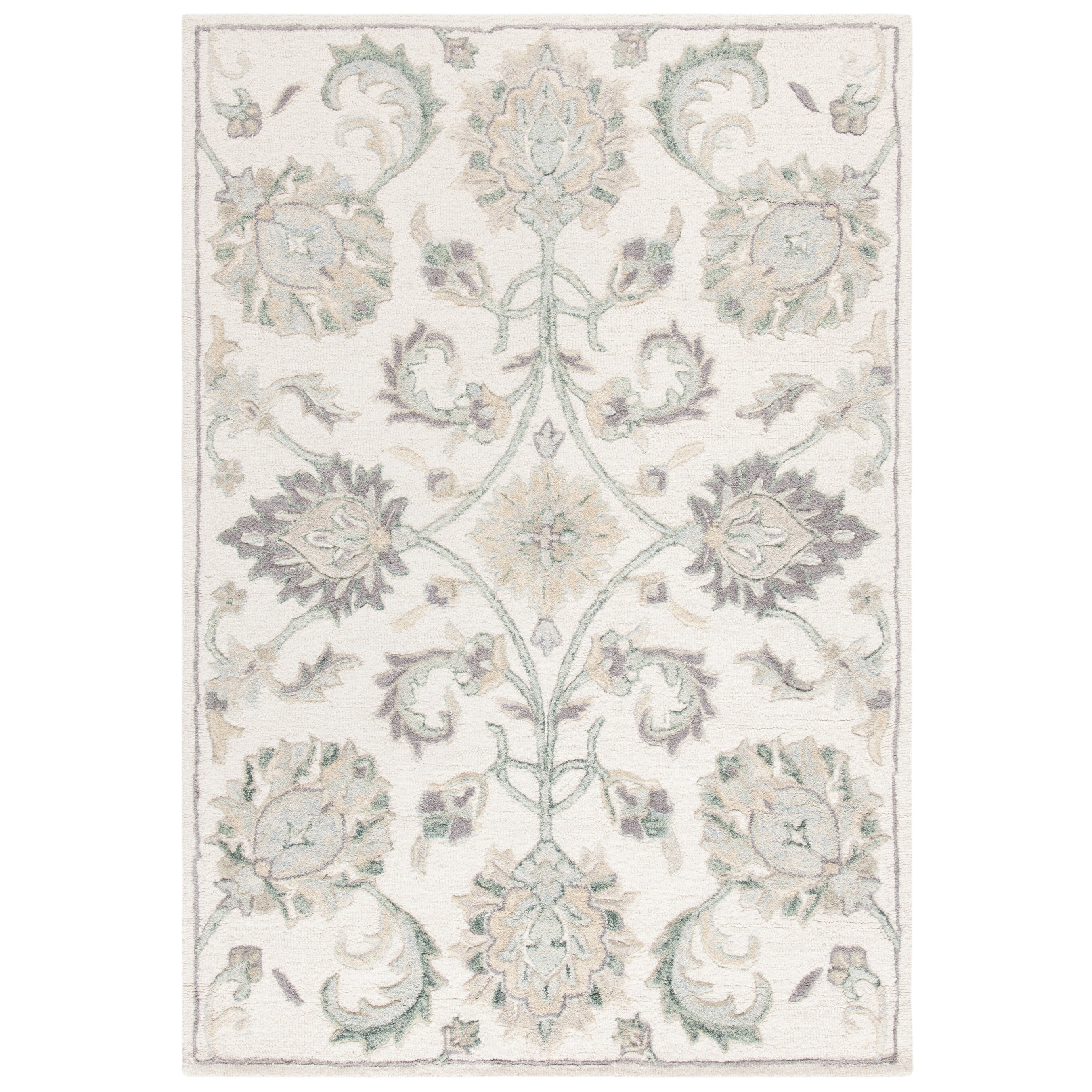 SAFAVIEH Glamour Catrine Floral Wool Area Rug, Ivory/Grey, 4' x 6'