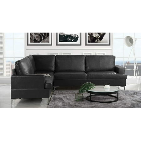 Upholstered 103 9 Inch Leather Sectional Sofa L Shape Couch Black