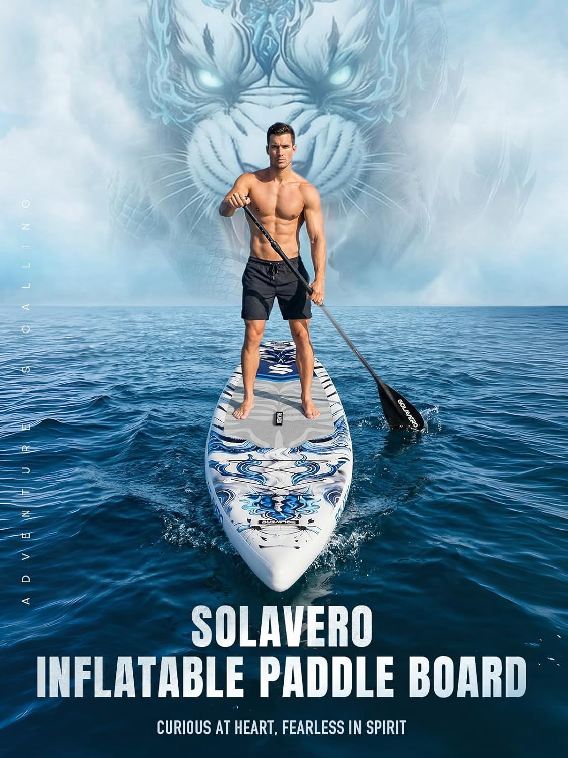 SOLAVERO 12'5"×33" Extra Large Inflatable Stand Up Paddle Board with Seat & Electric Pump, 600lb Capacity Ultra-Stable SUP Board for Adults & Youth