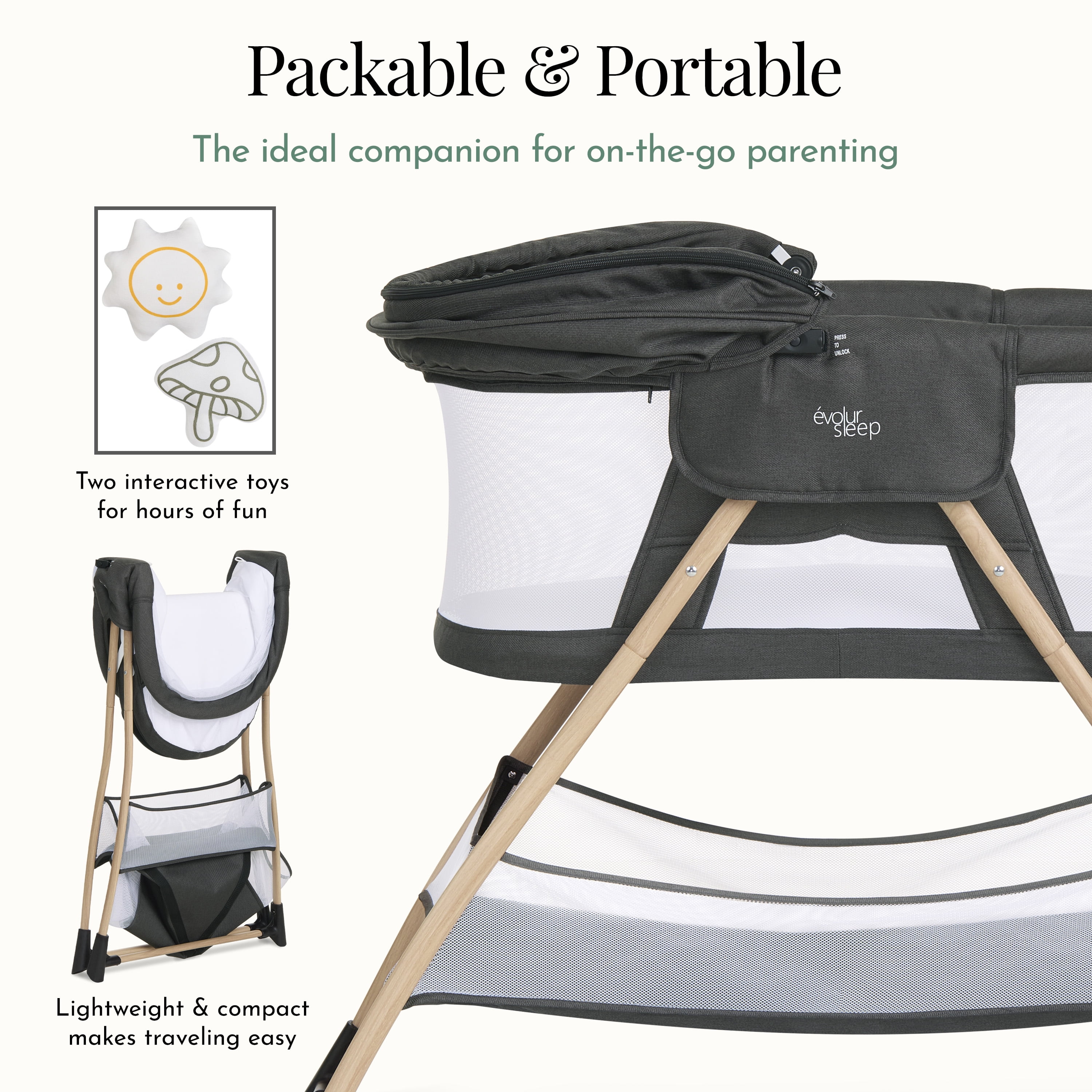 Evolur Cozy Dreamer Bassinet, Black
