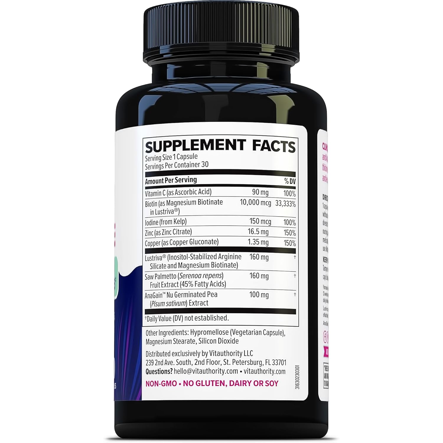 Vitauthority Adult Hair Growth Activate, Lustriva & AnaGain Nu Biotin Capsules, Unflavored, 30 Count
