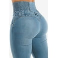 thumbnail image 6 of Womens High Waist Skinny Jeans Buttoned Hip Lifting Pocketed Smocked Waist Stretch Denim for Daily Wear Everyday, 6 of 9