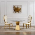 thumbnail image 3 of Shikeyi 47" Round Marble Dining Table for 4-6, Luxury Modern Kitchen Table with Marble Grain MDF Tabletop & Gold Mirrored Stainless Steel Pedestal Base for Dining Room, Grey (Table Only), 3 of 8