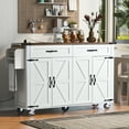 thumbnail image 4 of Harper & Bright Designs Farmhouse Kitchen Island with Power Outlet, Kitchen Storage Island with Drop Leaf, Spice Rack and Drawer, Rolling Kitchen Cart on Wheels for Dining Room, White, 4 of 20