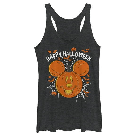 Women's Mickey & Friends Halloween Mouse-O'-Lantern Racerback Tank Top Black Heather Large