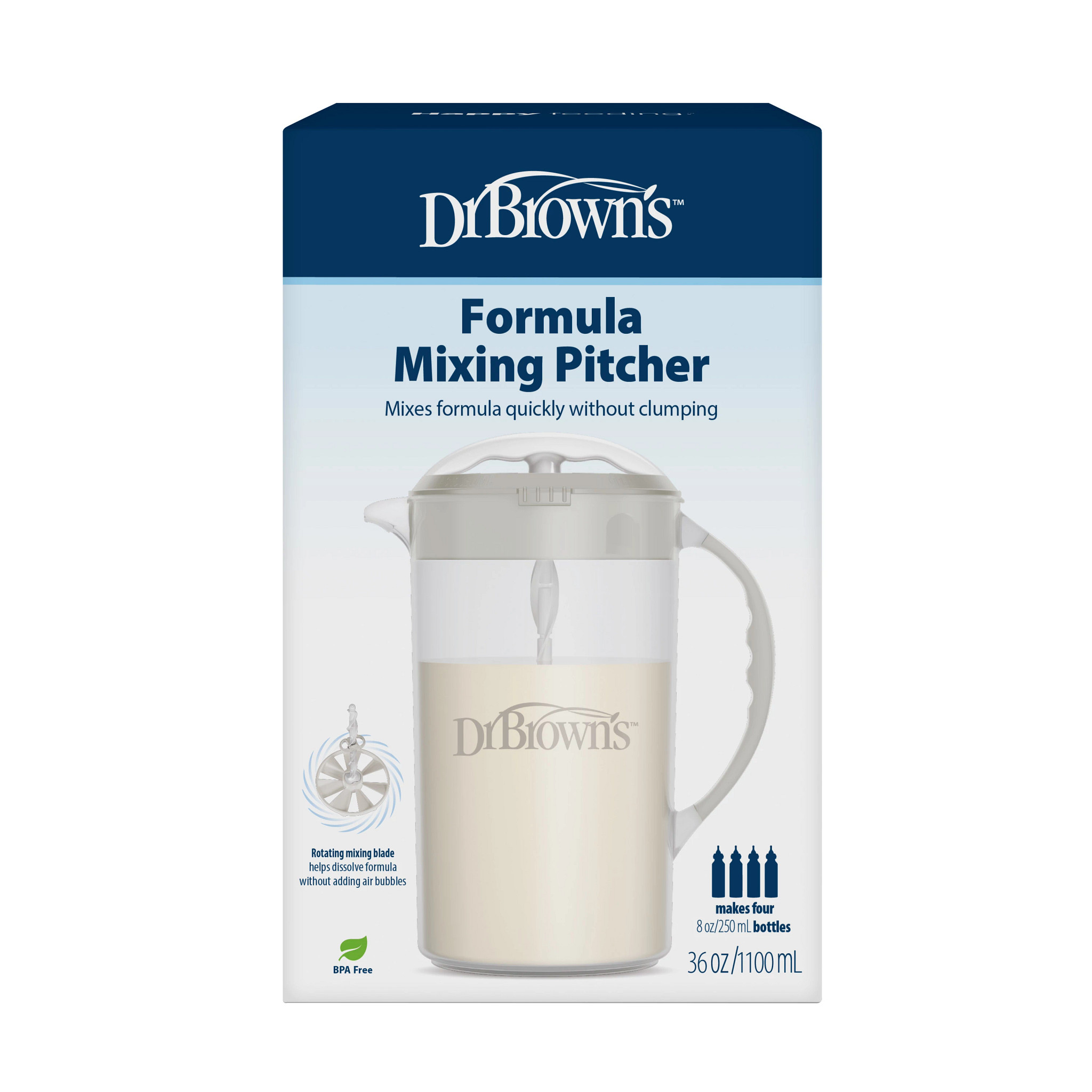 Dr. Brown's Baby Formula Mixing Pitcher with Adjustable Stopper, Locking Lid & No Drip Spout, Gray, BPA-Free, 36 oz