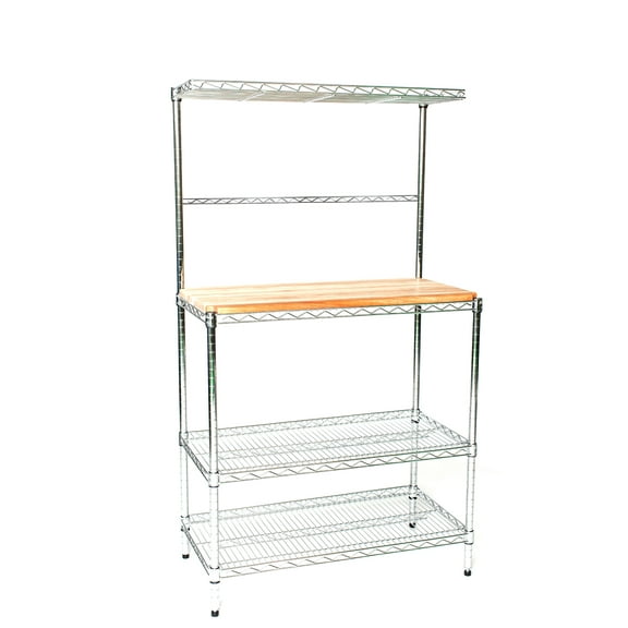 21" Deep x 36" Wide x 54" High Deluxe Chrome Bakers Rack with Top Shelf & Butcher Block