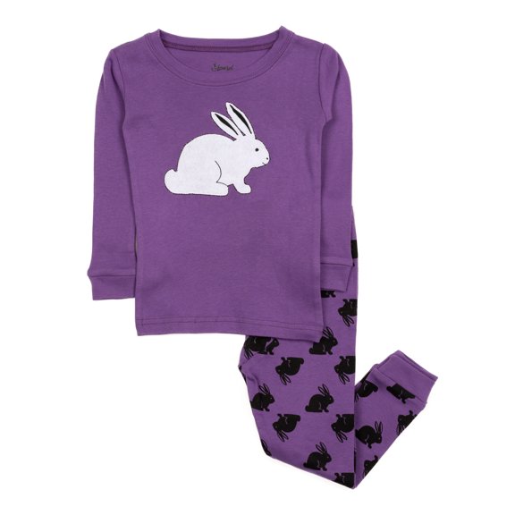 Leveret Kids Boys Girls Two Piece Cotton Pajamas Bunny Purple 3 Year