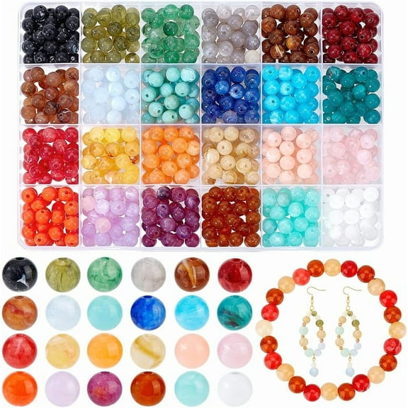 600pcs 24 Colors Imitation Gemstone Beads 8mm Round Beads Acrylic Beads Loose Spacer Beads Crystal Beads with 2mm Hole
