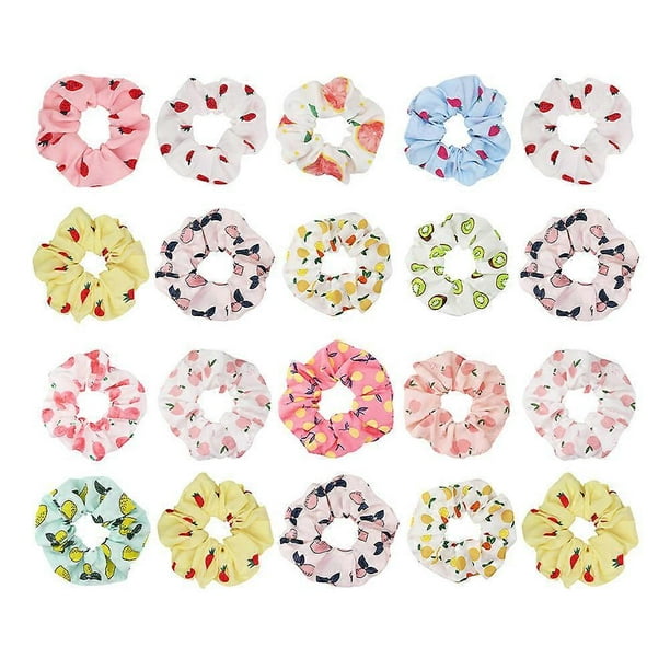 Fruit Pattern Hair Scrunchies for Decor 20Pcs Assorted Color Cloth Hair Ties