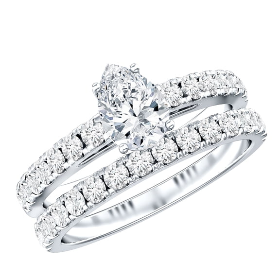 Rosec Jewels Lab Grown Diamond Teardrop Engagement Ring with Wedding Band - EF-VS Quality, 925 Sterling Silver, US 4.00