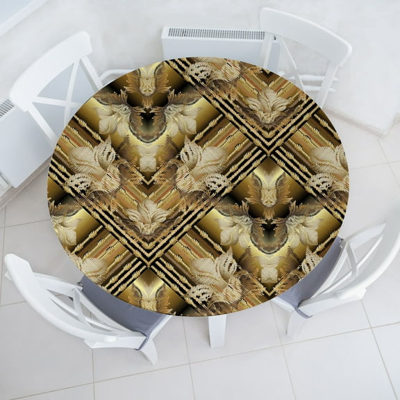 Ambesonne Abstract Fitted Round Tablecloth, Floral Pattern Trippy Art, 36"- 40" Diameter, Charcoal Grey Pale Camel