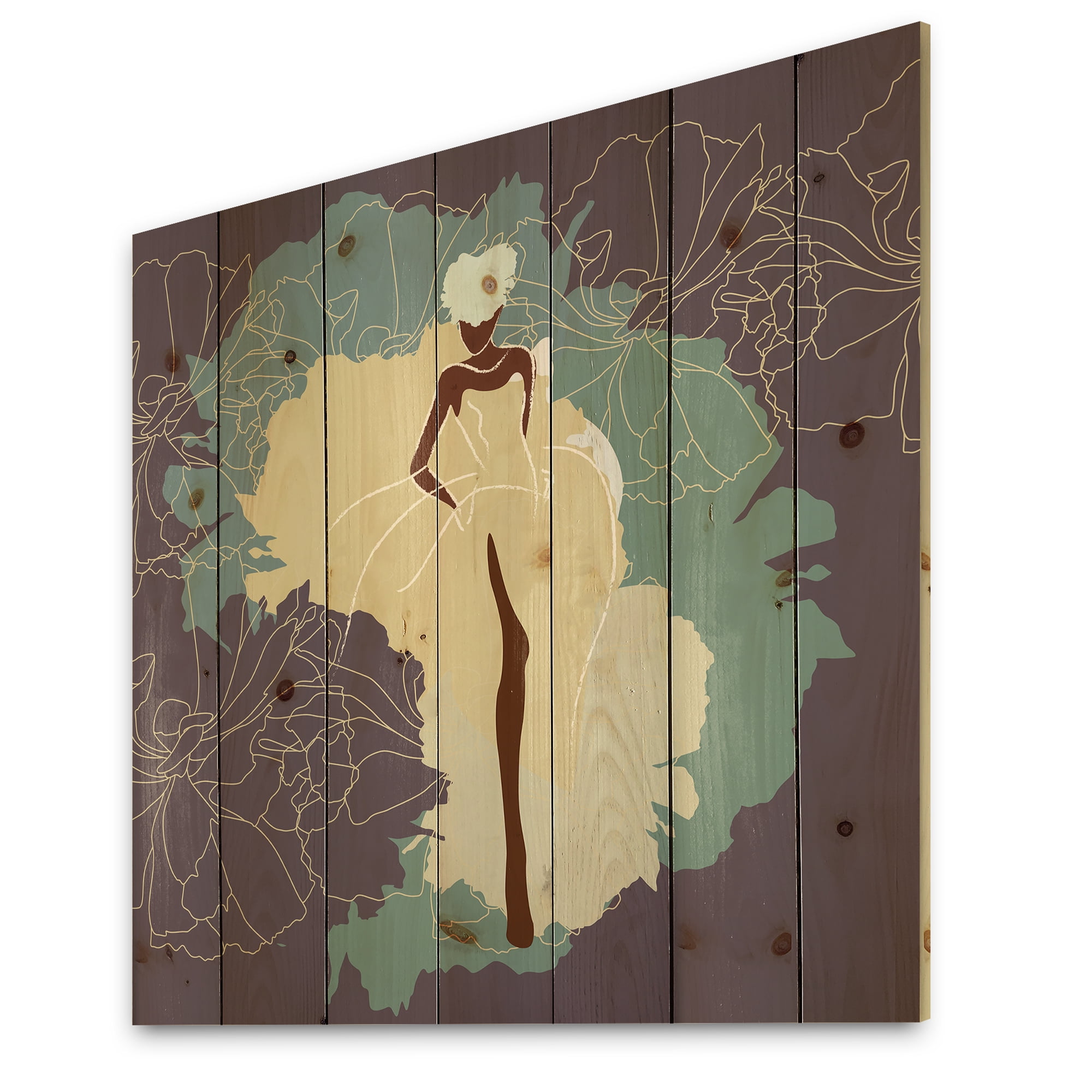Designart 'Abstract African American Woman In Gorgeous Wedding Dress' Modern Print on Natural Pine Wood